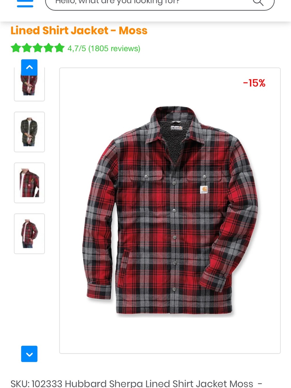 Carhartt Red and Gray Plaid Sherpa-Lined Shirt Jacket